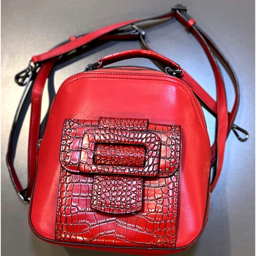 Folli Follie Backpack Womens Small Red Excellent Croc Embossed Buckle Detail